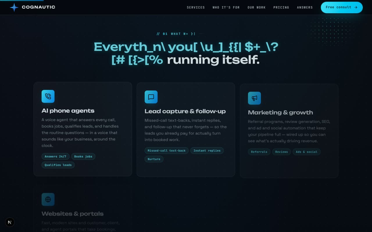 Cognautic services with the decode animation mid-reveal